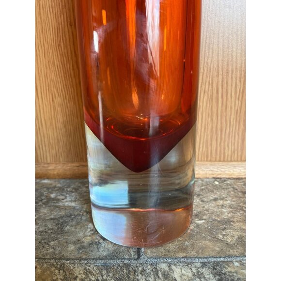 Vtg Orange & Clear Murano Glass Large Vase 1966 Round Heavy Venetian Glass Venez - Picture 3 of 8